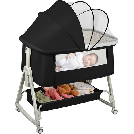 Haloyo® 4-in-1 Faltbar Beistellbett Baby, Babybett, 6 Höhenverstellbar Stubenwagen Baby mit Rollen,Kinderbett von 1 bis 36 Monaten, Schwarz (1/5)