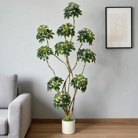 Arbre Artificiel Schefflera Ombrella réaliste – Plante décorative Moderne à Multiples Troncs, Pot Blanc décoratif, idéale pour Salon, Bureau, véranda, Entretien Facile – Taille : 210 cm (1/5)