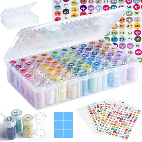 Boîte De Rangement Pour Perles - 60 Compartiments En Plastique Avec Couvercles À Vis - Étiquettes De Couleur Pour Diamond Painting - 1 Pièce (1/5)