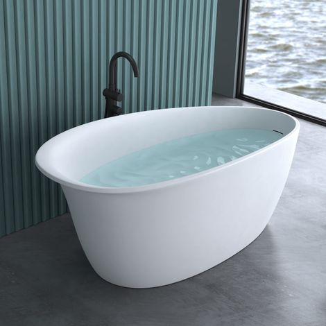 doporro Baignoire Îlot Ovale 175cm Blanc Vicenza906 en Résine avec Bonde 175x81x73 cm (1/5)