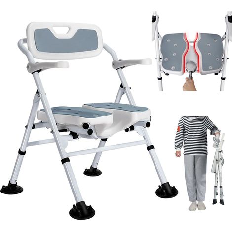 Siège de Douche Pliable - 1 Unité - Aluminium - Réglable et Antidérapant - Pour Seniors et Personnes Handicapées - Blanc (1/5)