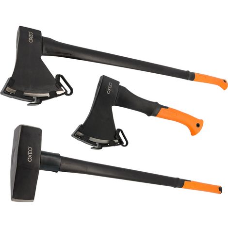 3 Fendeurs de bûches acier forgé manche trimatière - Hache 36cm et 87cm - Hache de fendage 91cm - 4.6kg - Poignée ergonomique