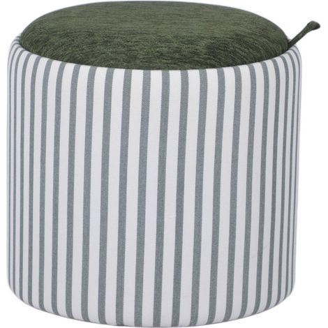 Pouf avec rangement à rayures convertible en table d'appoint ø40cm - Vert - Zoe (1/5)