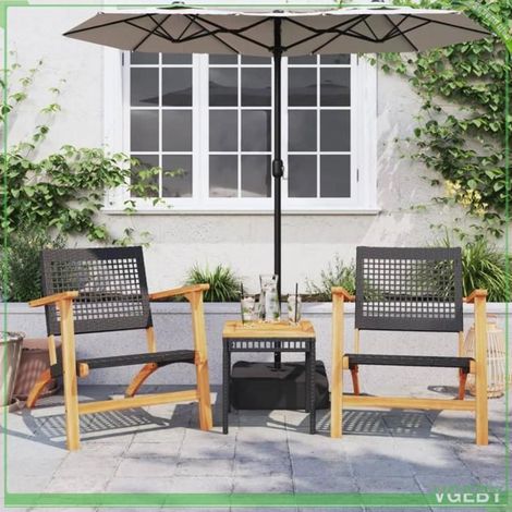 Ensemble de bistro 3 pcs - FAFEICY - 365866 - Résine tressée noire - Plateau bois d'acacia - Cadre acier (1/5)