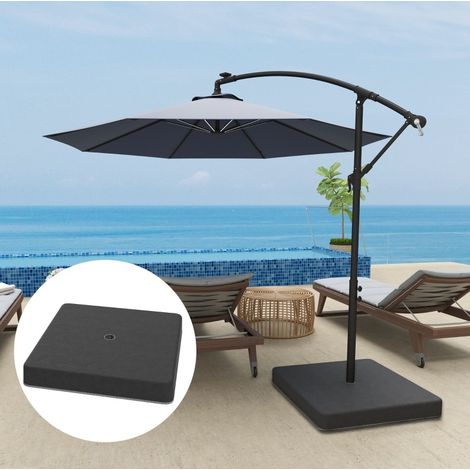 Pesi per base ombrellone 89x89x10.5 cm, riempibili con sabbia, resistenti alle intemperie, plastica nera (1/5)