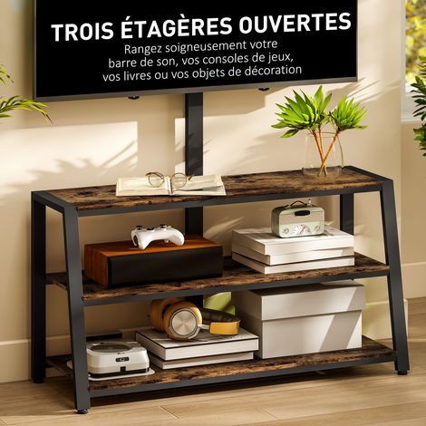 Meuble TV avec support pour téléviseurs de 32-70 pouces, étagères ouvertes, angle ajustable 35°, 108x41x135cm, marron (1/5)