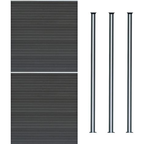 Composite Fence Panel x 2 & 3 Aluminium Posts 6ft Board Grey (1/5)