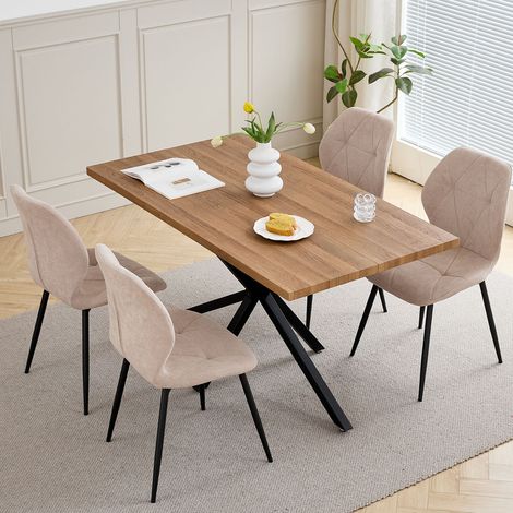 Wokaka Set Tavolo e Sedie da Pranzo - Tavolo 1408075 cm MDF - con 4 sedie da pranzo vintage in lino - Colore noce
