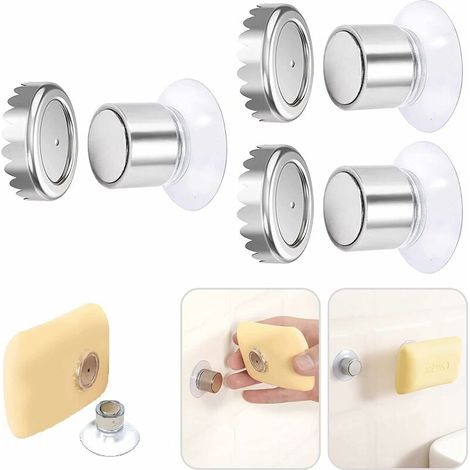 Set of 3 Magnetic Soap Holders with Suction Cup, Magnetic Shower Soap Holder, Stainless Steel Wall Mount, No Drilling Required, for Bathroom, Kitchen and Toilet (3 Pack - Cylindrical), 3.1 x 1.96 cm