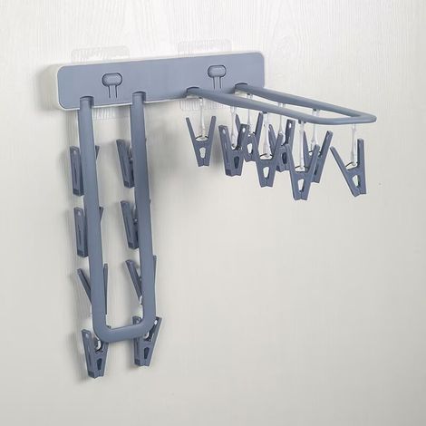 Etagère murale multifonctionnelle avec pinces Etagère suspendue de balcon pour le séchage des vêtements Bleu blanc (1/5)
