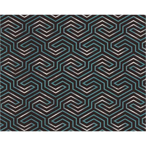 Papier peint à motifs graphiques EDEM 84114BR95 papier peint intissé légèrement texturé avec des ornements et des accents métalliques anthracite gris-terre-d’ombre vert opal nacré argent 10,65 m (1/5)