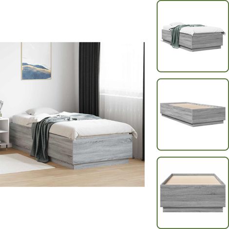 Cadre de lit sans matelas sonoma gris 100x200 cm - Cadre De Lit - Lit Double - Sommier - Lit Moderne - Lit Gris (1/5)