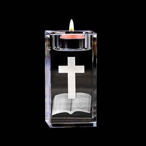 Photophore en Verre Cristal 3D Croix Bible Chandelier déco Transparent pour Bougies décoration de Mariage Table dîner église prière (1/5)