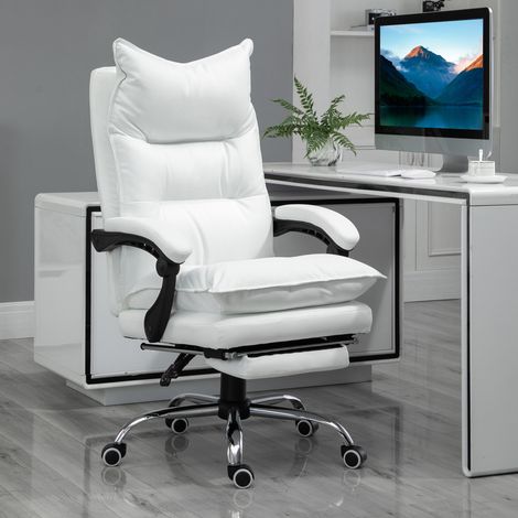 Sedia da ufficio Vinsetto, ergonomica, con braccioli, poggiapiedi, girevole e regolabile in altezza, in similpelle, imbottita, per computer, bianca.