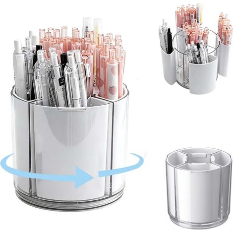 Organisateur de Bureau Rotatif à 360°,Rotatif Pot a Crayon 9 Compartiments,Porte-stylo Amovible,Rangement de Marqueurs,rotatif Organisateur de Bureau pour la Maison,L'école,Bureaux,Blanc (1/5)