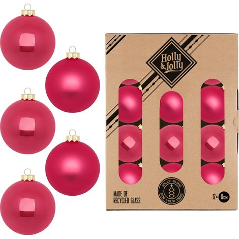 PALLE IN VETRO COLOR FRAGOLA LUCIDE E OPACHE CONFEZIONE 12 DIAMETRO 8 CM INGE'S