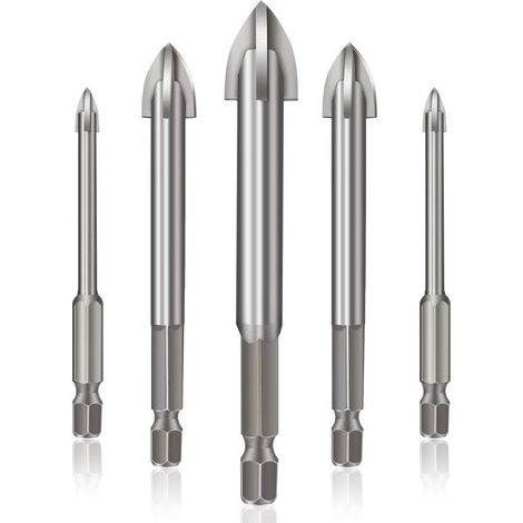 5 forets pour carreaux de céramique, diamètres 3 à 7 mm, tête en carbure cémenté, usage sur carrelage, marbre, verre et miroir (1/5)
