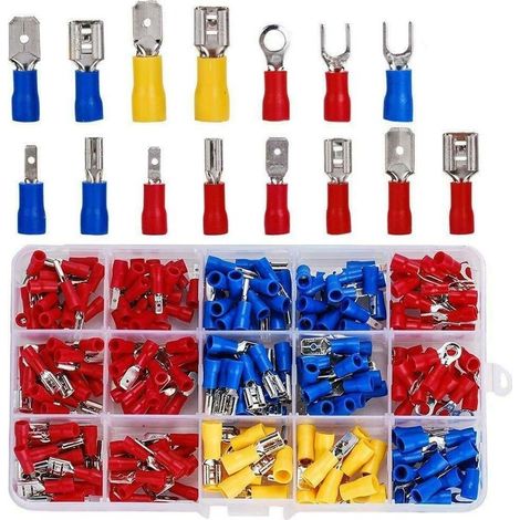 280pcs Cosses Electriques, Cosses Electriques pour Voiture,Connecteur Electrique, Cosses Plates et Cosses fourches, Assortiment Connecteurs Isoées sertissage (1/5)