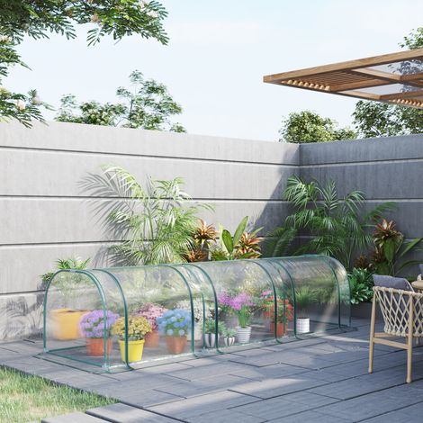 Mini serra Outsunny, mini serra a tunnel per pomodori, 3,5 m di lunghezza x 1 m di larghezza x 0,8 m di altezza, acciaio, PVC ad alta densità, resistente ai raggi UV, 3 finestre con cerniere avvolgibi