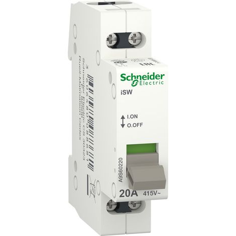 Interruptor Acti9 ISW 2P 20A 415V IP4 para seccionamiento y montaje en carril DIN