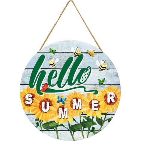 Tableau Bois Ronde - Décoration Murale Salon Véranda Porte - Tournesol Été - 30 cm - 1 Pièce (1/5)