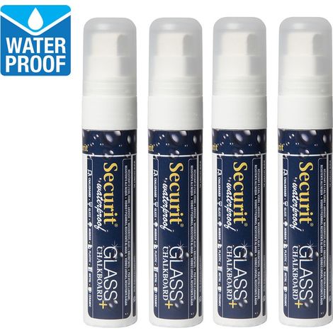 Feutre-craie Wtarproof Blanc lot de 4 - pointe large 7-15mm - Securit (1/2)