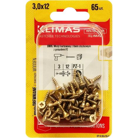 Tornillos para madera endurecidos 3x12mm, 65 unidades, PZ2, color oro (1/2)