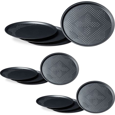 12x Teglia per Pizza, Rotonda, Forata, Antiaderente, per Crostate e Dolci, Metallo, Forme per Infornare, ∅ 29 cm, Grigio (1/5)