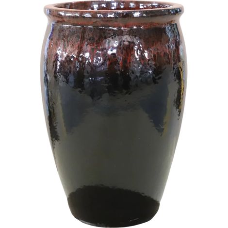 Pot grande taille d'extérieur BACCHUS 50x68cm noir et rouge, fait main en terre cuite émaillée, résistant au gel