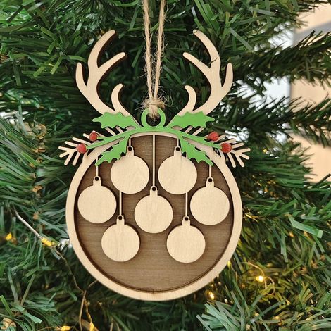 Boule De Décoration De Noël - Boule En Bois Personnalisable Avec Cordon - Pour Arbre De Noël Fenêtre Ou Intérieur - 1 Pièce (1/5)