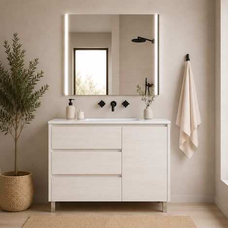 Mobile bagno con 3 cassetti, anta e lavabo ORIGENBATH VOLUM senza specchio 100x45 cm bianco nordico