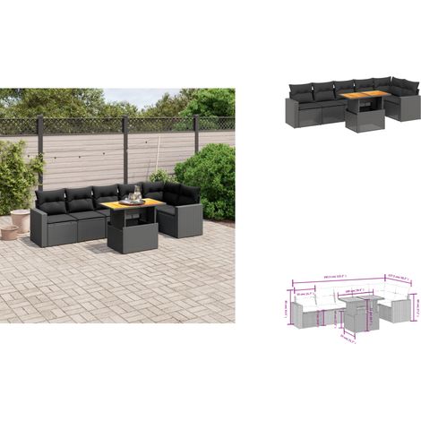 7-tlg. Garten-Sofagarnitur mit Kissen Schwarz Poly Rattan - Gartenmöbel Set - PE-Rattan Möbel - Outdoor Lounge - Gartenecke - Terrassenset (1/3)