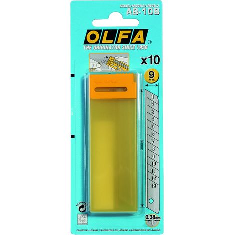 OLFA AB-10B - Pack de 10 cuchillas troceables 9 mm plateadas en blister
