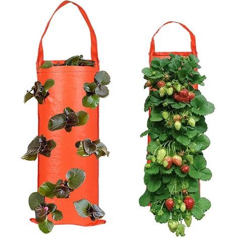 CSPARKV 2 Pack Vertical Hanging Strawberry Planting Bags with 8 Holes for Garden Strawberries Herbs Flowers Orange