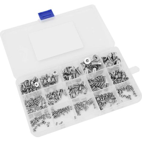 Kit d'assortiment de vis à tête creuse, 320 pièces M2-M6 à tête hexagonale à tête plate en acier inoxydable SS304 ensemble d'assortiment de boulons à vis (1/5)