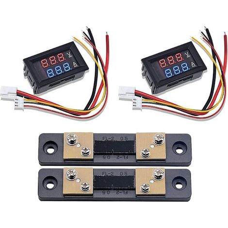 Lot de 2 voltmètres-ampèremètres numériques 0,28 pouce (7,1 mm) CC 100 V 50 A, 3 bits, avec shunt 50 A 75 mV. (1/5)