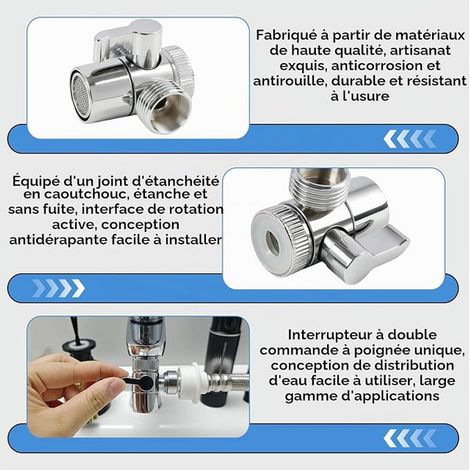 Vanne Convertisseur, Valve de Commutation, Adaptateur de Douche avec Trois Voies pour La Récupération Et La Dérivation de L'eau, pour Robinetts Dans La Cuisine Et La Salle de Bain (1/3)