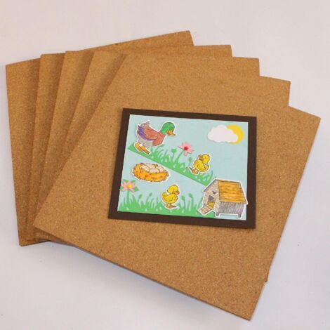 Cork tile quartet, 14x14cm, pack of 4 square message boards, photo wall backing, self-adhesive background