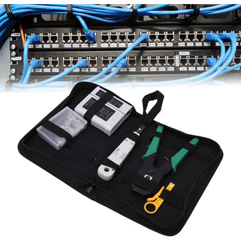 Kit de dénudage de câble réseau multifonctionnel 5 en 1 : outil de sertissage de fil + outil de sertissage RJ45 + dénudeur de fil + testeur de câble + kit d’outils réseau RJ45, adapté aux Cat5, Cat5e  (1/5)