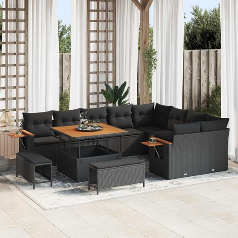 Teenpull – Gartensofa-set mit Kissen 13 pcs Schwarz Poly-Rattan (1/5)
