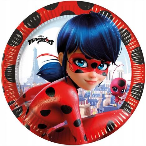 Assiettes d'anniversaire Miraculous Ladybug 23 cm, lot de 8.
