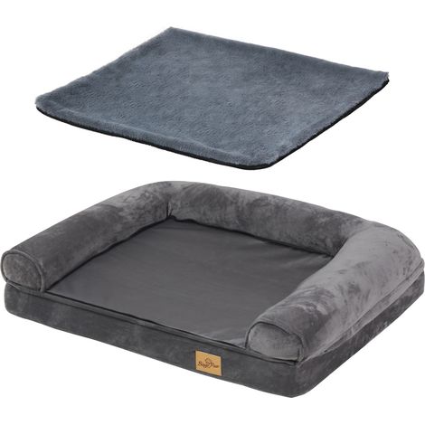 BingoPaw Orthopädisches Hundebett mittelgroße Hunde, Hundesofa für kleine Hunde, Ergonomisch Hundecouch mit Schwammkissen 8cm dick, waschbar rutschfest Hundebetten 80x60cm, grau