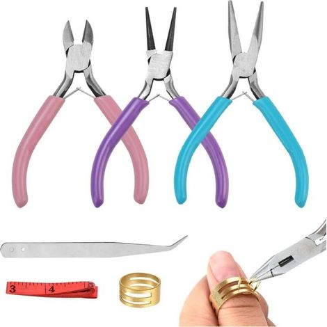 Lot de pinces à bijoux - Pince ronde coupante Petite pince bec long épiler Mètre ruban pour la réparation 3 Pi猫ces. (1/4)