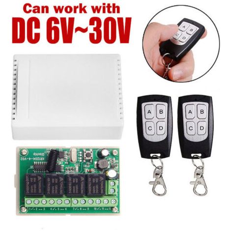Télécommande sans fil 433mhz Dc 12v 4 canaux, commutateur relais Rf longue Distance, 2 émetteurs + 1 récepteur pour porte de Garage (1/5)
