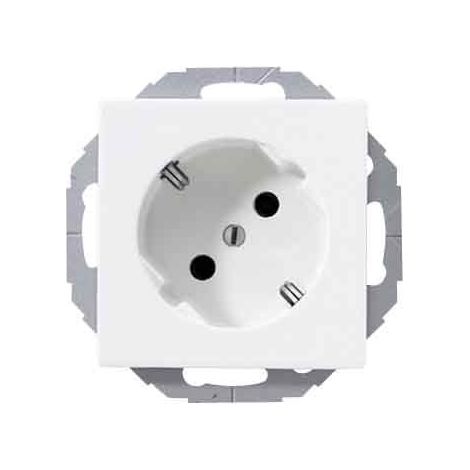 Jung Prise SCHUKO® 45°, 16 A 250 V , SAFETY+, avec anneau de support non mis à la terre, duroplastique, série AS/A, alpinweiß A 520-45 KI WW