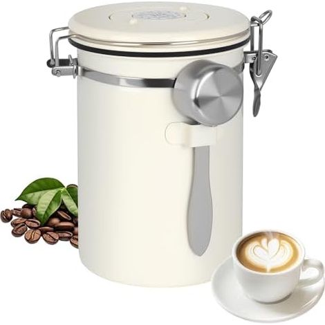 Boîte à Café Hermétique en acier Inoxydable, Acier Inox 1800 ml Capacité, Récipient avec Cadran de Date et Cuillère Doseuse Gratuite, Boite a Cafe en Hermétique avec Valve pour Café en Grains, thé (1/5)