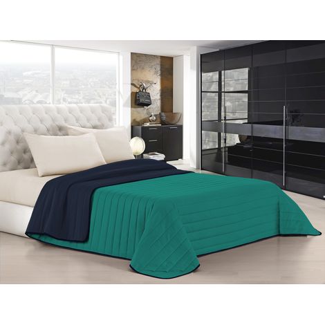 Trapuntino Bicolore Copriletto Coperta Leggera Effetto Piuma Primaverile Estivo Prodotto Italiano Trattamento Manopesca Duck Friendly Bluscuro-Acqua - Singolo (1/3)