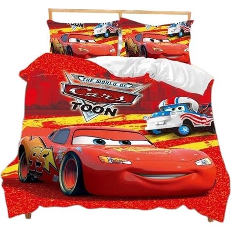 Housse de couette King Size 200x200cm, Disney McQueen Rouge, Microfibre, pour chambre d'enfant (1/5)