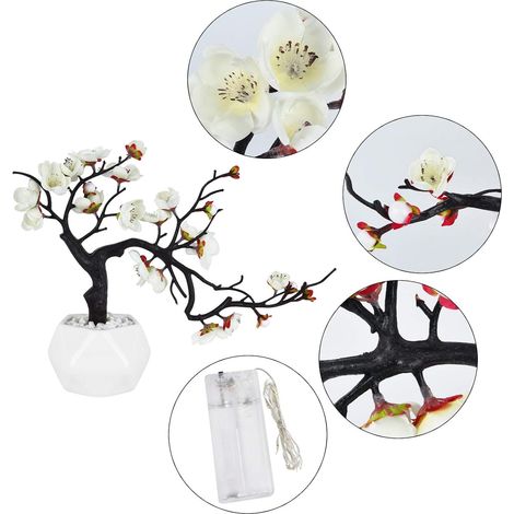 Fleur de prunier artificielle en soie, 1 paquet, fleur simulée avec vase en céramique, fausse plante en pot pour la décoration de la maison, du bureau, du salon, des fêtes et du jardin (rouge) (1/5)