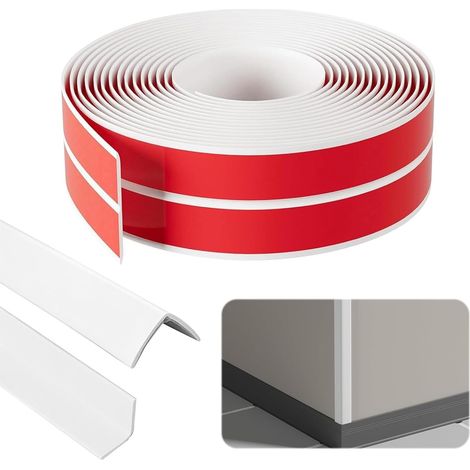 Plinthes murales autocollantes, 1 cm x 1 cm x 12 m, plinthe d’angle autocollante, PVC, plinthe flexible souple blanche, protection des bords auto-adhésive, plinthe d’angle flexible autocollante pour (1/5)